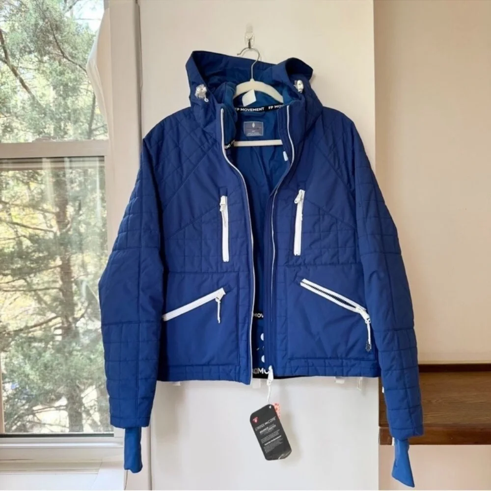 NWT Free People Movement All Prepped Quilted Short Parka Ski Jacket Blue XS